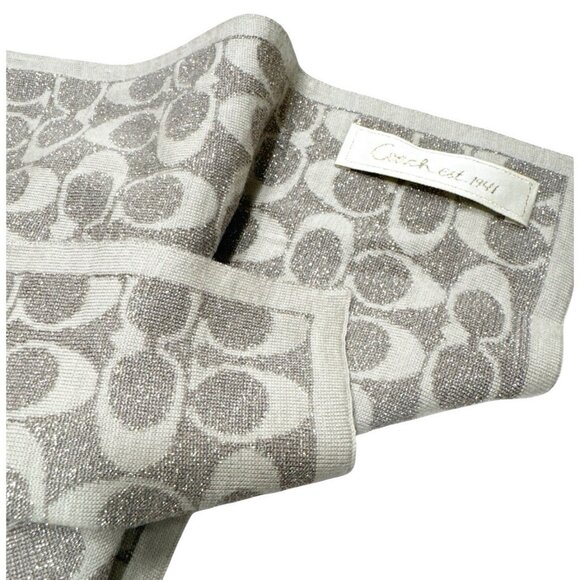 COACH 1941 Signature Scarf Reversible Knit Metallic Taupe/Cream - Picture 3 of 6